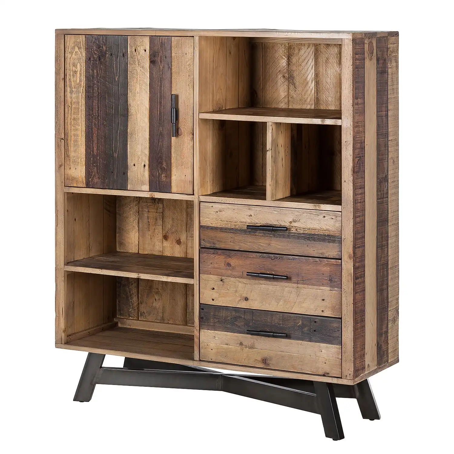 Reclaimed Wood Sideboard with 1 door, 3 drawers & 5 open compartment - popular handicrafts